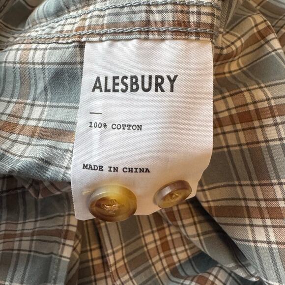 Alesbury Long Sleeves Button Up Lei Shirt in Grey Blue Plaid Size Medium - Picture 8 of 9